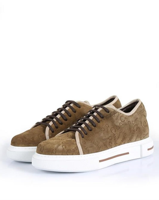 Darian Brown Suede Cassido Printed Men's Sneakers, Stylish Casual Footwear with Eva Sole