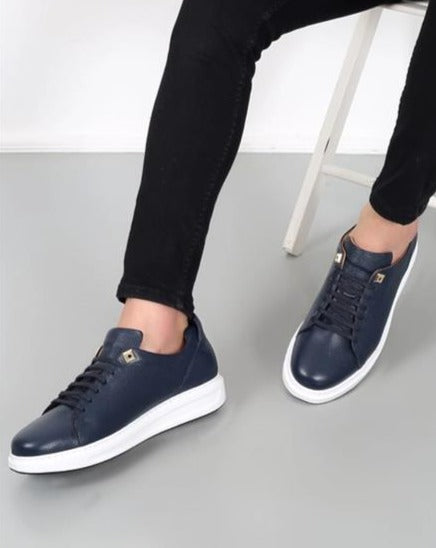 Cayenne Navy Blue Leather Casual Men's Shoes with Lace-up Detail and Eva Sole, Comfortable for Everyday Wear