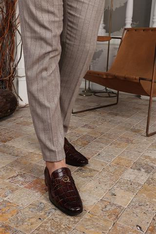 Menton Tan Leather Microlight Sole Crocodile Print & Buckle Detail Men's Classic Loafer Shoes